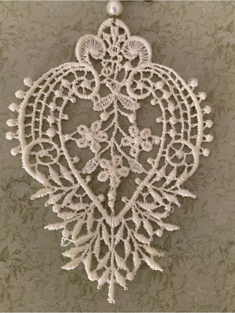 Ivory Lace Drop Earrings with Pearl Accent - Picture 2 of 4